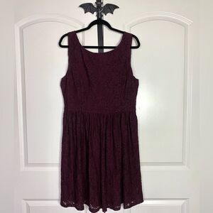 Coldwater Creek Deep Wine Lace Mini Dress Zipper Back, Feminine, Elegant size 16